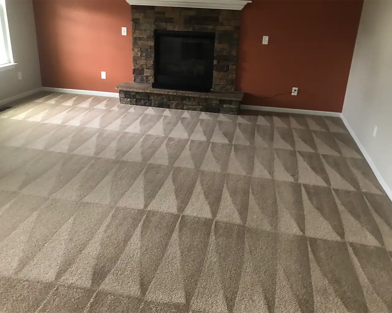 Recently cleaned residential carpet cleaning in a living room