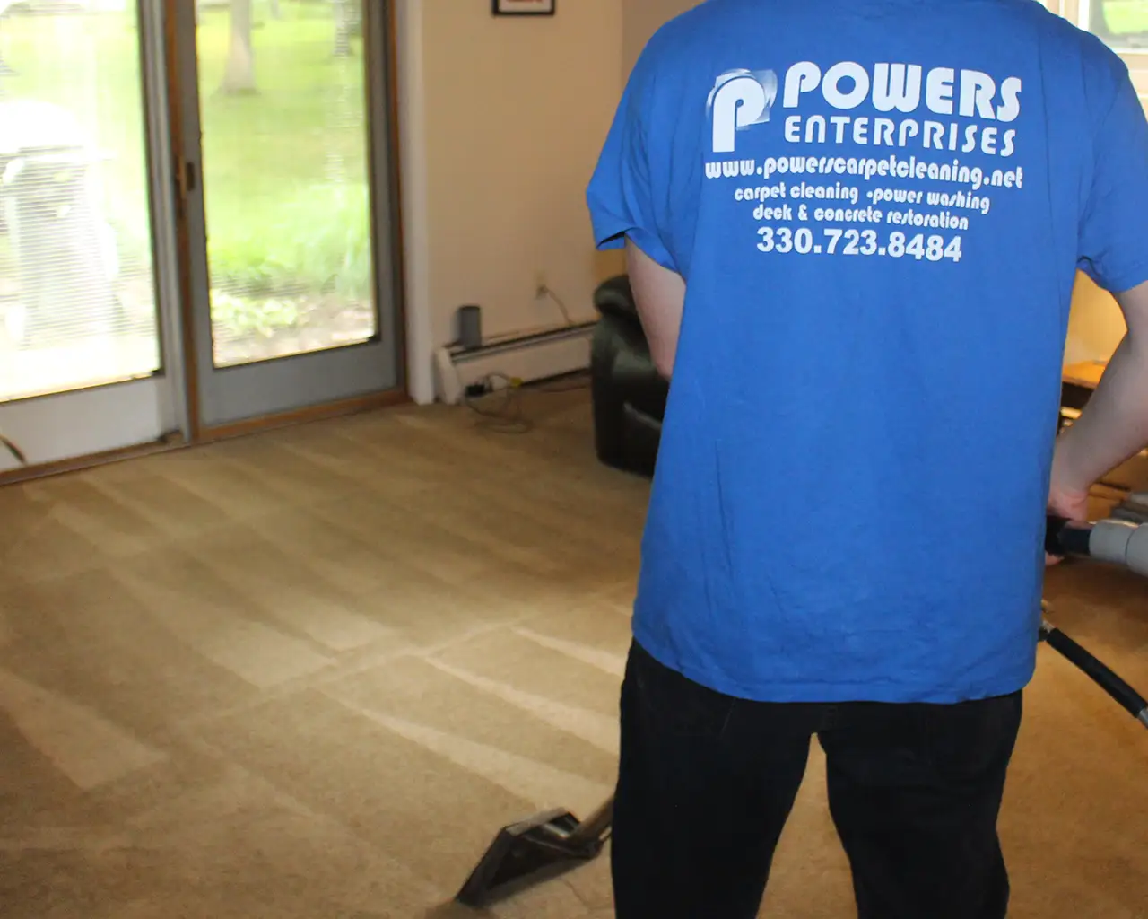 Recently cleaned residential carpet cleaning in a living room